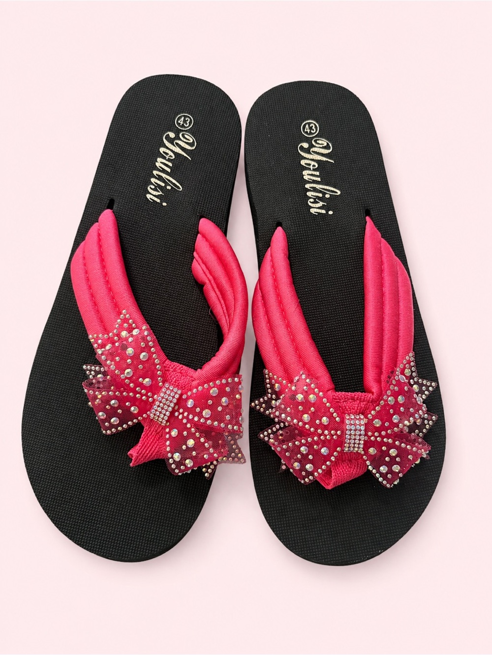 Women's Pink Bow Flip Flops NWOT UK43 US 10.5-11